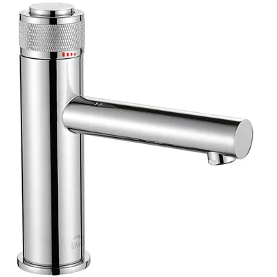 Produktbild von BADLAND Waschtischarmatur Wasserhahn Kleine VOLUMO Mischbatterie für Badezimmer in Silber + Click-Clack