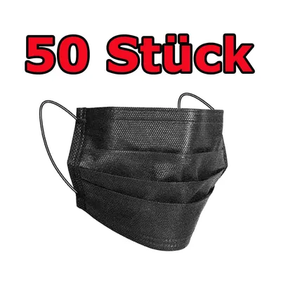 Produktbild von 50 Stück Maske 3-lagig Hygienemaske Einwegmaske Atem Mundmaske Nasenmaske Schwarz