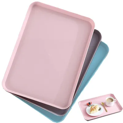 Image de Lot de 3 plateaux rectangulaires en plastique - Plateaux de service pour la cuisine et les cafés