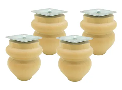 Zdjęcie produktu dla Drewniane nogi meblowe, toczone, 9 cm, surowy buk, zestaw z 4 nogami i zestawem montażowym