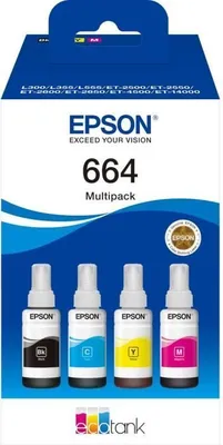 Image de Multipack d'encre EcoTank, 4 couleurs, Epson 664 (C13T664640)