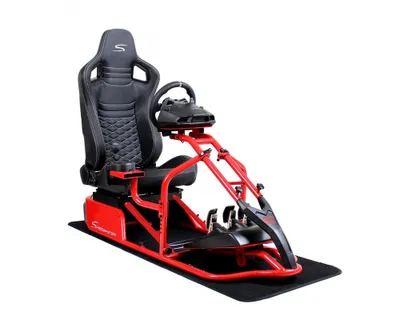 Produktbild von SIM Racing Cockpit Seat Pro Sim Rig ROT | Gaming Simulator Cockpit | Rennsimulator Lenkradständer Carbonfaser Optik Schwarz
