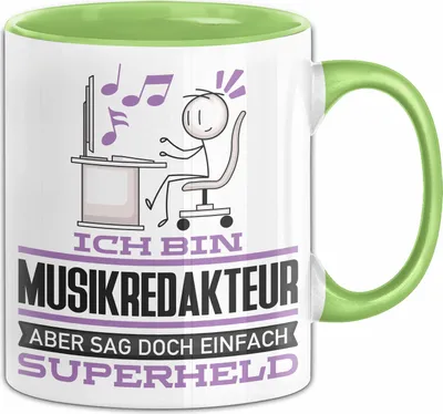 Produktbild von Musikredakteur Geschenk Tasse Ich Bin Musikredakteur Aber Sag Doch Einfach Superheld Lustige Geschenkdiee für Musikredakteur Kaffee-Becher (Grün)