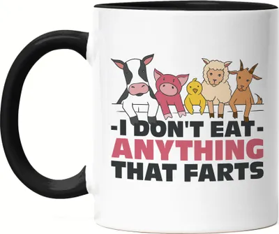 Produktbild von I Don't Eat Anything That Farts Tasse Schwarz Vegan Vegetarier Plant-Based Geschenkidee Tierwohl Tierleid