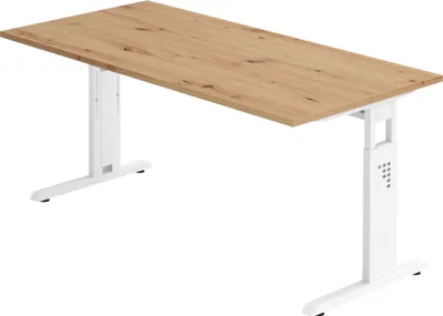 Produktbild von bümö Schreibtisch Serie-O - Größe:  160 x 80 cm, Nachbildung: Asteiche, Gestell: Weiß