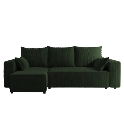 Produktbild von 4ALLHOME Ecksofa Cordi mit Schlaffunktion, Couch, Sofa mit Bettkasten, Cord, Eckcouch, L-Form Poso 14 Flaschengrün