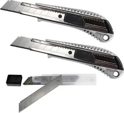 Produktbild von 2x Cuttermesser 18mm Teppichmesser mit 10 Klingen im Köcher
