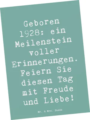 Produktbild von Mr. & Mrs. Panda Postkarte Spruch 1928 Geburtstag - Meeresbrise - Geschenk, Postkarten, Erinnerungen, Grußkarte, ein besonderes Jahr, Ansichtskarte, Glückwunsch, Alter