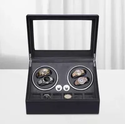 Productafbeelding van Olvy horlogewinder voor 4 horloges, met LED-verlichting, horlogewindervak, voorzien van een extreem stille Mabuchi motor, flexibele horlogekussens, horlogewinder