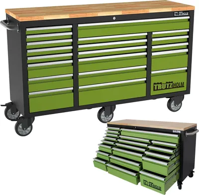 Produktbild von Werkstattwagen Deluxe XXL grün unbestückt 160x91 cm 20 Schubladen Werkbank Sideboard