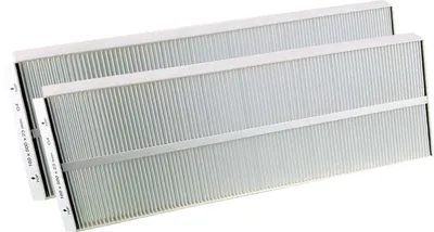 Two air filters are shown, stacked diagonally on a white background.