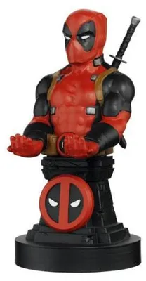 A bust of Deadpool on a black stand.
