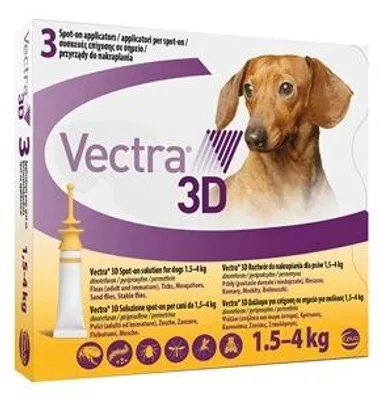 Image de Ceva Vectra 3D pour chiens, poids 1,5-4 kg, pipettes antiparasitaires, 3 pièces