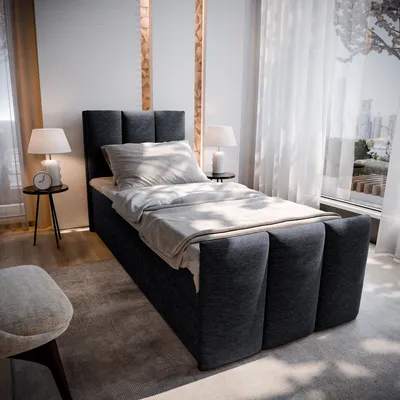 Produktbild von Masseno Boxspringbett LAGO 100 100x200 cm Komplett-Set mit Bonell Matratze und Topper, Polsterbett mit Bettkästen -Schwarz, SAWANA 14