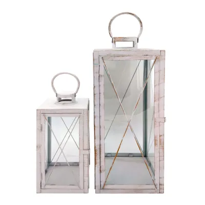 Immagine prodotto di Rebecca Mobili set con 2 grandi lanterne in metallo bianco e oro e PVC