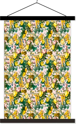 Produktbild von MuchoWow® Textilposter Blumen - Rosen - Gelb 120x180 cm mit schwarzem Rahmen - Fotos
