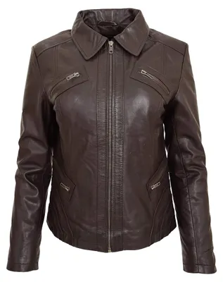 Productafbeelding van Dames Bikerjack - Fitted Bruin Leer