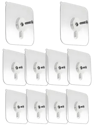Produktbild von 20 selbstklebende Fotohaken zum Aufhängen von Fotos ohne Bohren, 6 mm und 8 mm Haken, selbstklebend, extra stark, selbstklebende Schrauben zum Aufhängen von Fotos, Wanddekoration und Bildern (transparent 1)