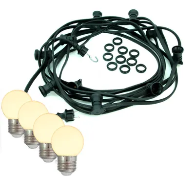 Illu-/Partylichterkette BLACKY 40m - Außenlichterkette schwarz - 40xE27 warmweiße Kugellampen