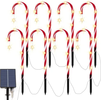 Produktbild von Weihnachts-Zuckerstangen-Lichterkette, 8 Stück, Weihnachtsstern-Zuckerstangen, Wegbeleuchtung mit Erdspieß, Weihnachts-Außendekoration, Garten-Zuckerstangen-Lichterkette für Terrasse, Gartenweg