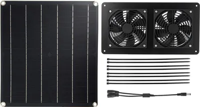 Immagine prodotto di Ventilatore per gabbie per animali domestici, 2 x 3 W, pannello solare DC 12 V ad alta efficienza con cavo on/off lungo 3 m, 20 W, 2FAN12