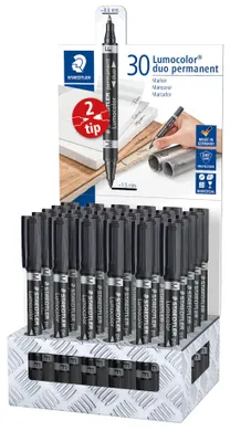 Image de STAEDTLER Lumocolor Marqueur indélébile duo, présentoir de 30 pièces noir, deux pointes, épaisseur de trait : 0,6 mm / 1,5 mm,