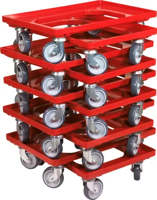 Produktbild von 10 x Stück Transportroller Transportwagen Euroroller für Kisten 60 x 40 cm 4 Lenkrollen rot
