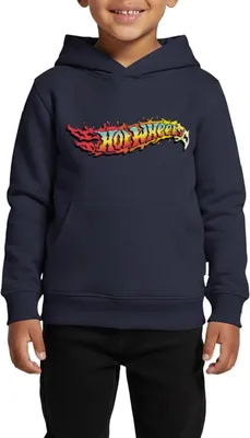 Produktbild von Spreadshirt Hot Wheels Logo-Design Mit Flammen Kinder Premium Hoodie, 134/140 (8 Jahre), Navy