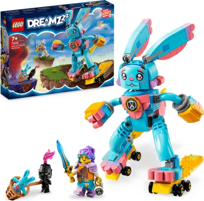 Produktbild von LEGO DREAMZzz Izzie und ihr Hase Bunchu, Baubares Kaninchen-Spielzeug mit Rollschuhen, aus der TV-Serie, für Kinder ab 7 Jahren, 19 cm, 259 Teile, inkl. Albgnom und kleinem Bunchu, 71453