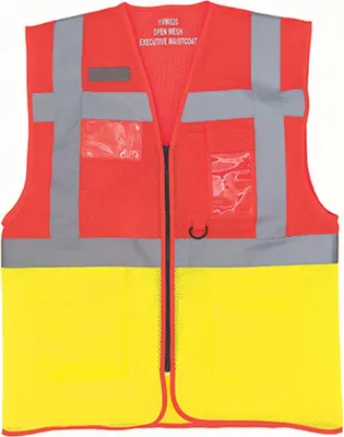 Produktbild von YOKO HVW820 | Herren Hi Vis Top Cool Open Mesh Executive Waistcoat - Farbe: Red/Hi-Vis Yellow - Größe: 3XL
