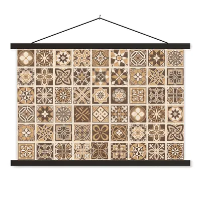 Produktbild von MuchoWow® Textilposter Design - Blumen - Braun - Natur - Vintage 120x80 cm mit schwarzem Rahmen - Wanddeko