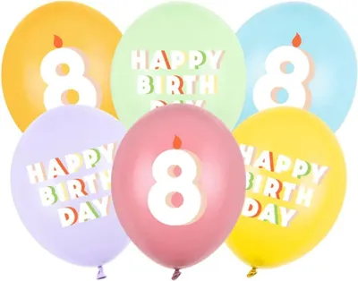 Produktbild von 6 Stk. Luftballon Ø30cm "HAPPY BIRTHDAY" | Zahl Zahl: 8