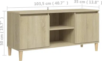 Zdjęcie produktu dla vidaXL Szafka pod TV z nogami z litego drewna dąb sonoma 103,5x35x50 cm