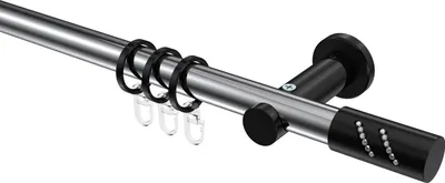 Produktbild von Interdeco Gardinenstange / Vorhangstange Chrom / Schwarz, Typ Platon Zoena (Glitzerzylinder), 20 mm Ø 1-läufig, 480 cm