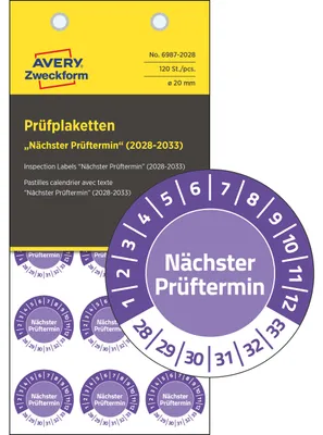 Obrázek produktu pro Kontrolní štítky. Další kontrola: 2028-2033. Vinyl, 20 mm, 120 kusů