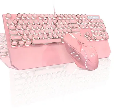 Produktbild von Mechanisches Tastatur Maus Set Pink, 104 Tasten Red Switch, LED Beleuchtung, USB, N-Key Rollover, 3200 DPI Gaming Maus