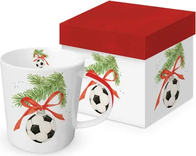 Produktbild von Kaffeebecher Fußball Christbaumkugel mit Geschenkbox, Tasse Weihnachten Geschenkidee Geschenkset