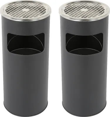 Produktbild von 2er Standascher mit Mülleimer H60cm 30L Metall Standaschenbecher Aschenbecher Schwarz