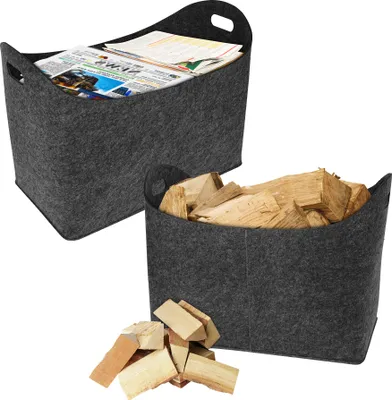 Image de LARS360 2x sacs en feutre Panier à bois pour cheminée Poignées Panier à bois pour bois de cheminée Panier à bois en feutre 5mm Panier à provisions Panier de rangement (55 x 30 x 40 cm, gris foncé)