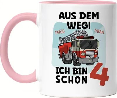 Produktbild von Aus Dem Weg Ich Bin Schon 4 Tasse Rosa Happy Birthday 4. Geburtstag Alles Gute Jahre Feuerwehrmann Geburtstagsfeier