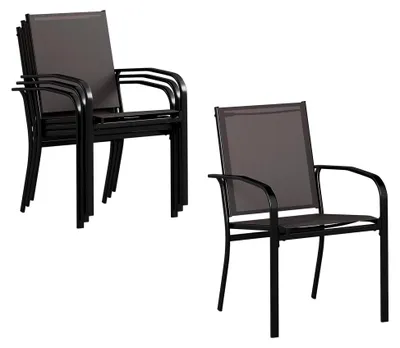 Produktbild von Stapelbare Gartenstühle, Essstühle mit Hochlehner und Armlehnen, Balkonstühle mit Metallrahmen, Atmungsaktives Material, Stühle für Garten, Terrasse, Balkon, 62,5 x 58,5 x 90 cm (4)