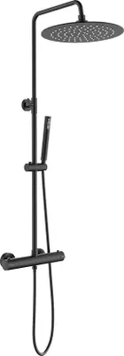Image de Ensemble de douche thermostatique avec douche à effet pluie et douchette, noir mat