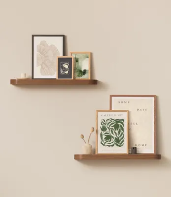 Produktbild von Wandregal-Set „Toke“ | 2 Hängeregale aus Echtholzfurnier | Schwebendes Holzregal als Bilderleiste, Fotoschiene, Wanddekoration und Stauraum für Bad, Wohnzimmer, Küche, Schlafzimmer | Walnuss