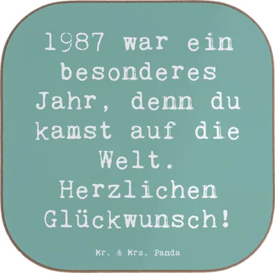Produktbild von Mr. & Mrs. Panda Holzuntersetzer Spruch 1987 Geburtstag - Meeresbrise - Geschenk, liebevolles, Geburtsjahr, Happy Birthday, spezielle Geburt, Untersetzer für Gläser