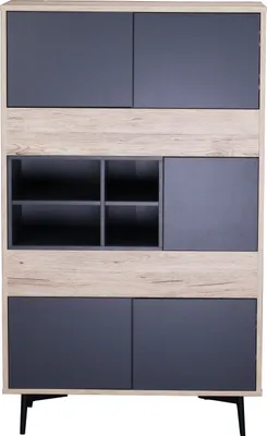 Produktbild von Möbilia Highboard | 5 Türen, 4 offene Fächer | MDF mit glatter Folierung | Beine Metall | B 78 x T 39 x H 130 cm | 25020100 | dunkelanthrazit – natur | Serie SIDEBOARD