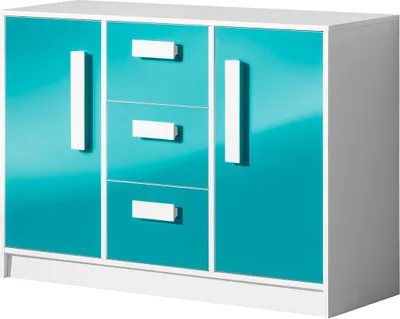 Produktbild von Kinderzimmer - Kommode Walter 06, Farbe: Weiß / Blau Hochglanz - 85 x 120 x 40 cm (H x B x T)