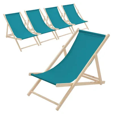 Produktbild von ECD Germany 5x Liegestuhl klappbar aus Holz, Petrol, bis 120kg, 3 Liegepositionen, Sonnenliege Gartenliege Relaxliege Strandliege Strandliegestuhl
