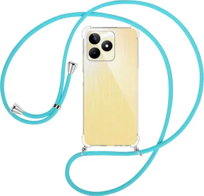 Produktbild von Handykette Backcover-Schutzhülle mit Band (Metall silberfarben) für Realme C53 (RMX3760, 6.74'') - türkis