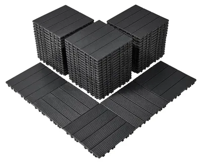 Produktbild von VEVOR Verbunddeckfliesen, 36er Pack, 11,6"x11,6" 36 qm Kunststoff wasserdichtes Outdoor-Bodenbelag für alle Wetterbedingungen, Terrassenbodenbelag für Veranda, Poolseite, Balkon, Garten, Dunkelbraun, Dunkelgrau-PP-54 Stück