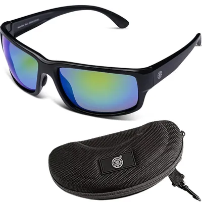 Zdjęcie produktu dla Okulary pływackie LMAB, okulary polaryzacyjne do wędkowania, model Iris, z etui i pokrowcem (matowa czerń/zielony odcień)